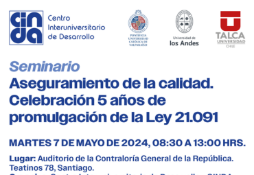 Seminario: "Aseguramiento de la calidad. Celebración 5 años de promulgación de la Ley 21.091"